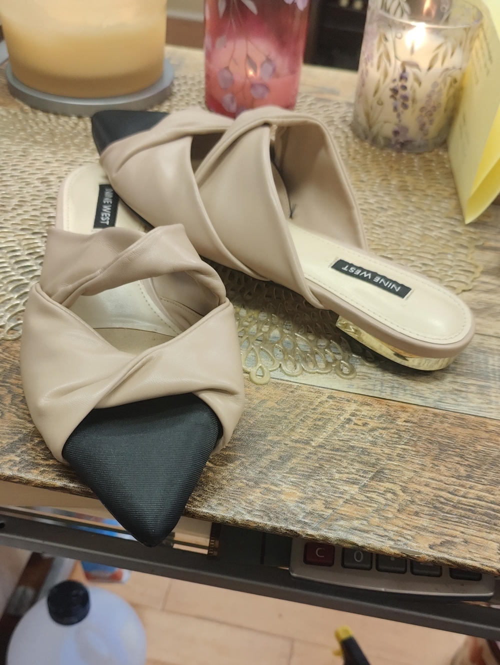 Nine West Beige and Black Twist Pointed-Toe Mule